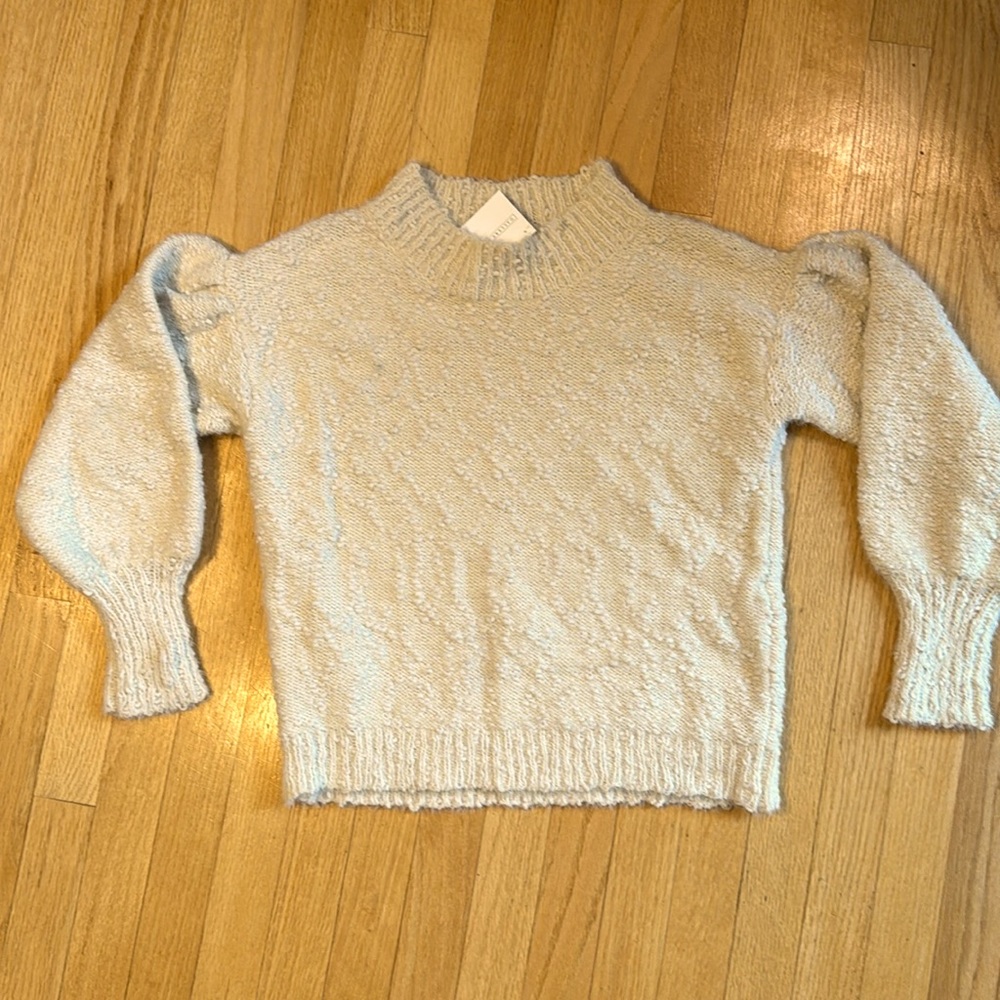 New Lush Tula Balloon Sleeve Cream Sweater (Small)